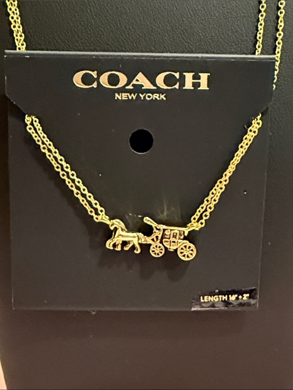 COACH | Gold Plated Traditional Logo Horse & Carriage Pendant Necklace - Picture 3 of 3